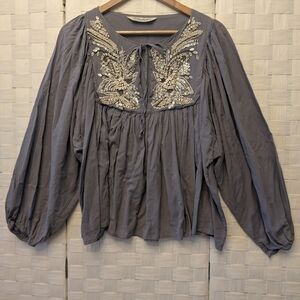 Elegant Embroidered Blouse in Gray